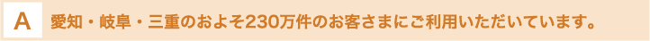 愛知・岐阜・三重のおよそ230万件のお客さまにご利用いただいています。